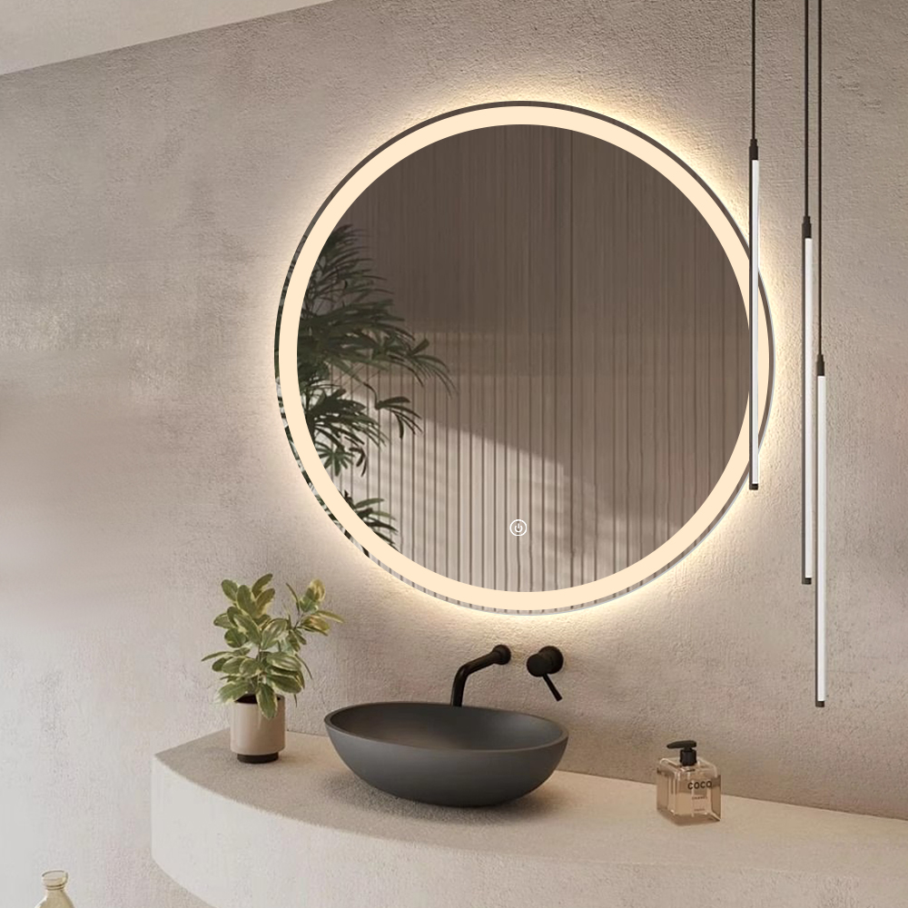 Round Smart LED Bathroom Mirror with One-Key Light & Defog, 3-Color Dimming & Bluetooth Options