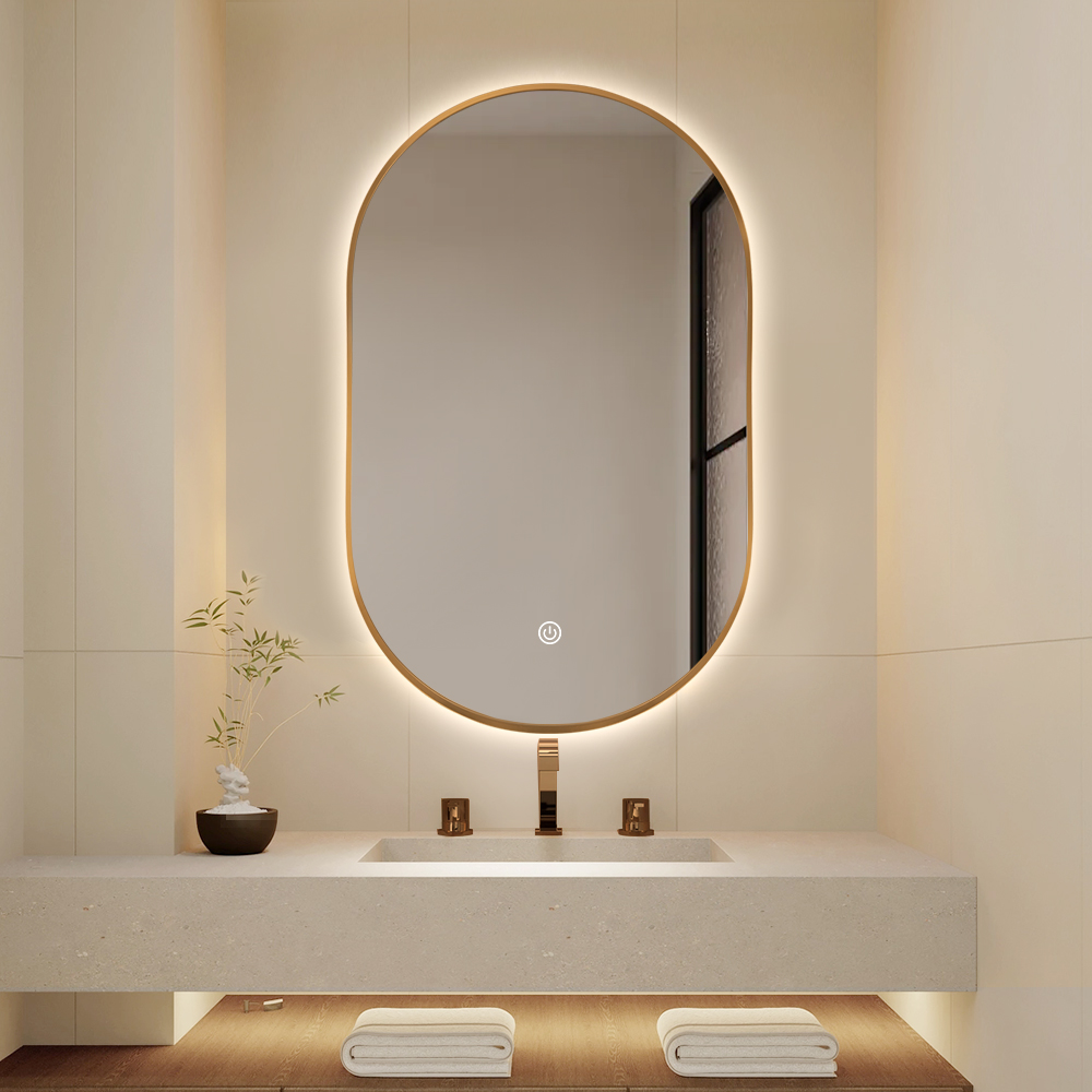 Oval Aluminum Frame LED Bathroom Vanity Mirror with 5mm Copper-Free Glass