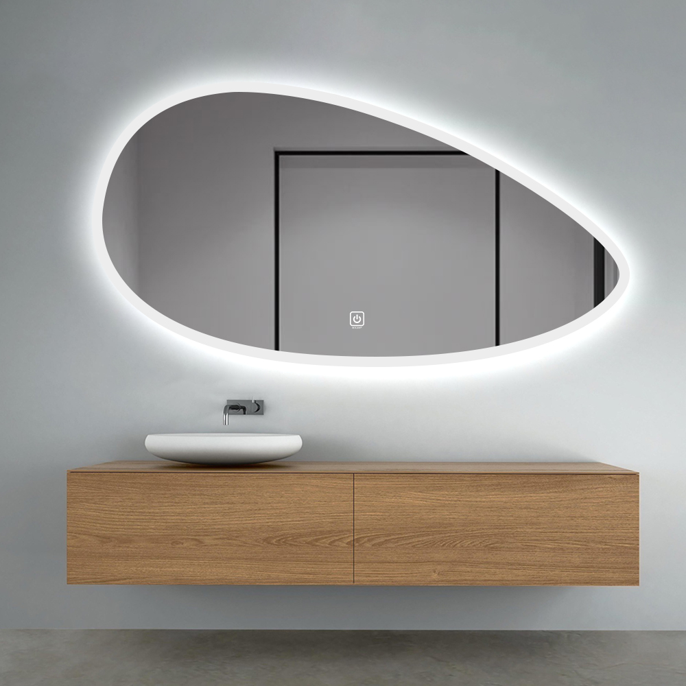 Irregular Frameless LED Bathroom Mirror with Stepless Dimming & One-Touch Anti-Fog