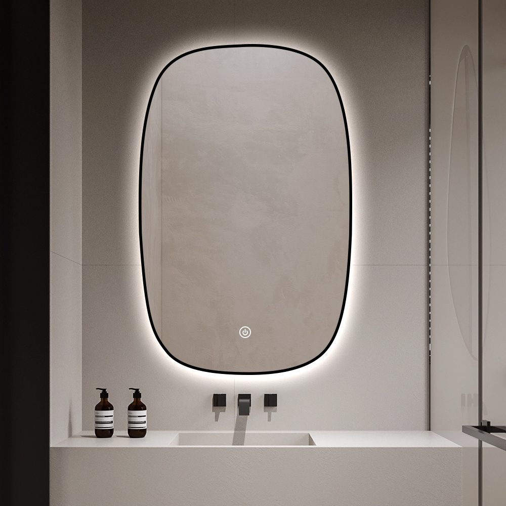 Irregular Aluminum Frame Smart LED Bathroom Mirror with 3000–6000K Dimming & One-Touch Defogging