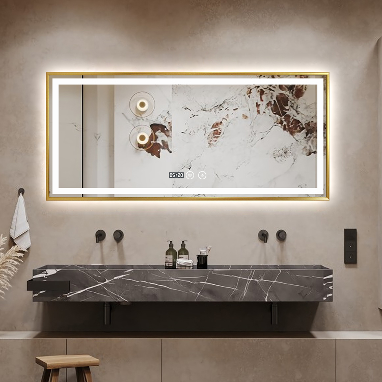 Low MOQ Rectangular IP44 Waterproof Led Lighted Bathroom Mirror with Aluminum Alloy Frame