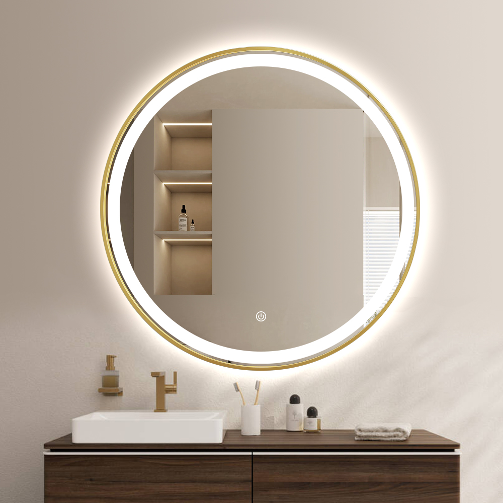 Aluminum Framed Round LED Bathroom Mirror with 3000–6000K Dimming, Optional Anti-Fog & Custom Diameter