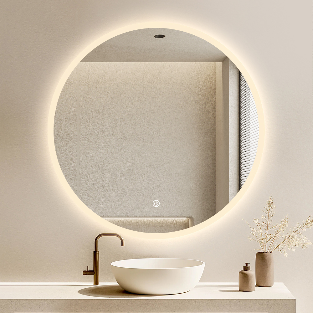 Smart Frameless Round LED Bathroom Mirror with Wall-Mounted Design, 3-Color Lighting & Custom Size