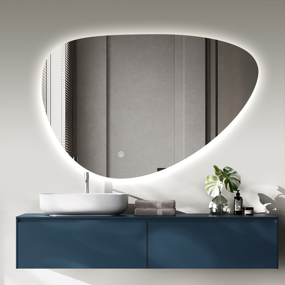 Organic Shaped Pebble Design Vanity Backlit LED Bathroom Mirror 