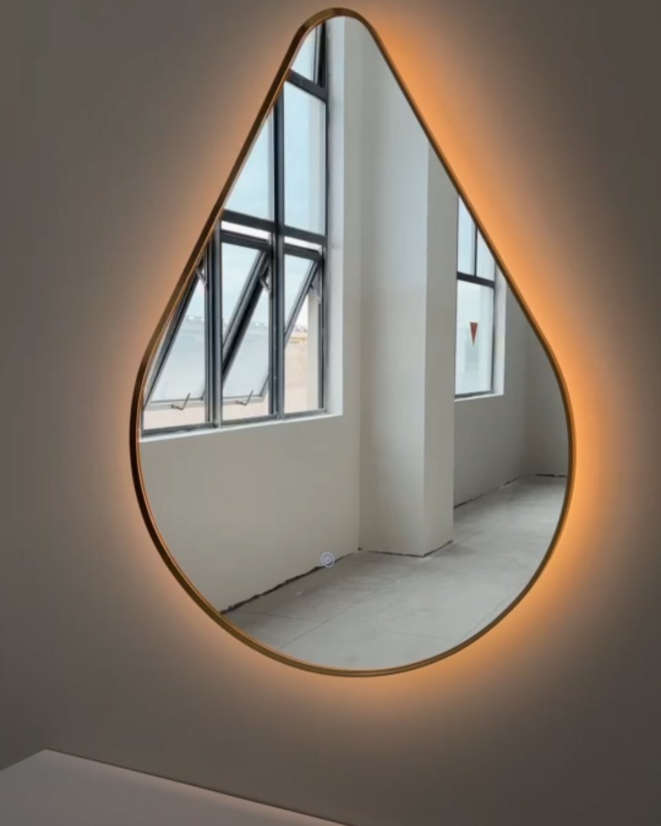 Teardrop Gold-Framed Backlit LED Bathroom Mirror | Touch Control